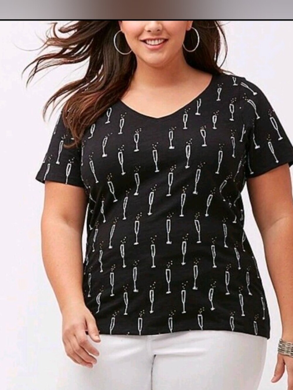 NWT Lane Bryant Gold Red V-Neck Short Sleeve Tee with Champagne Print
